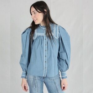 Ulla Johnson Abigail Chambray Blouse | Size 6
